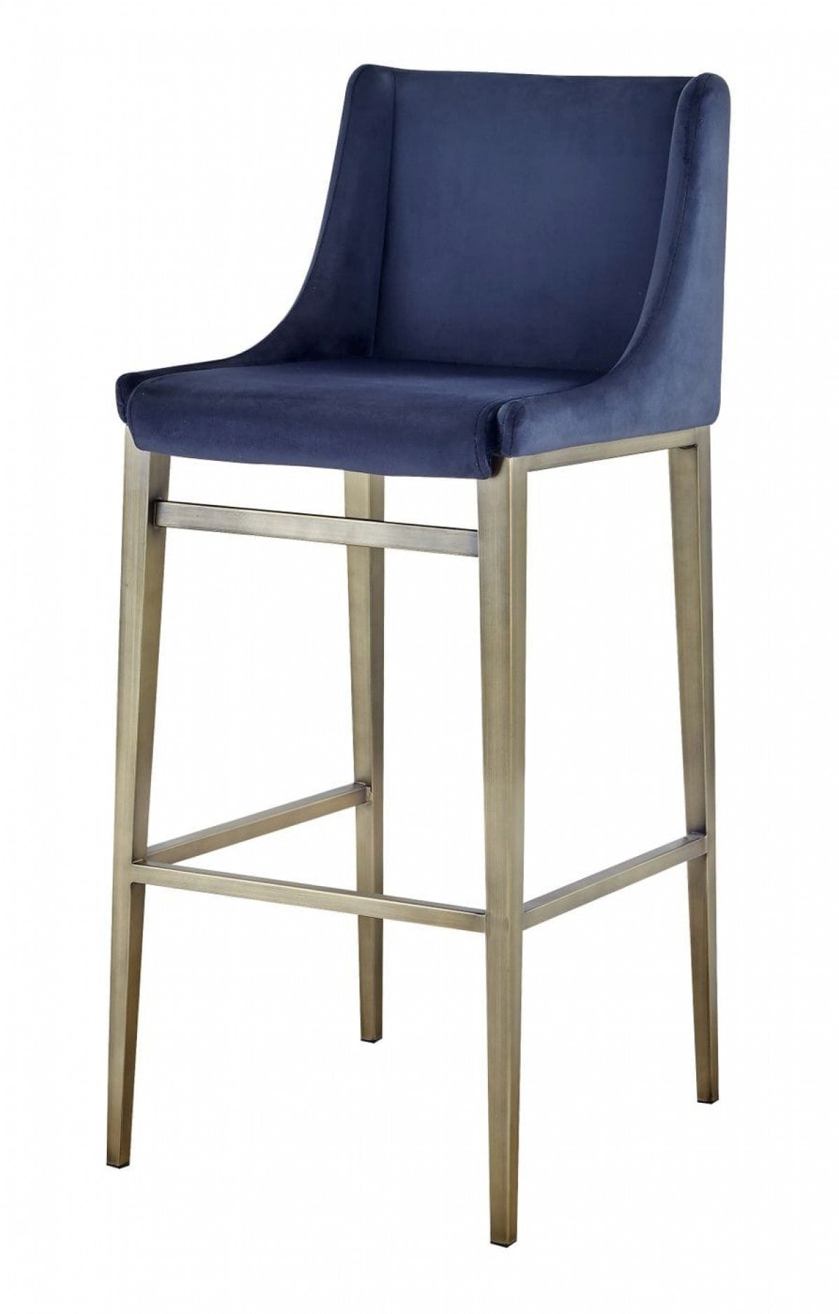 41" Set of Two Blue Velvet Deco Bar Chair