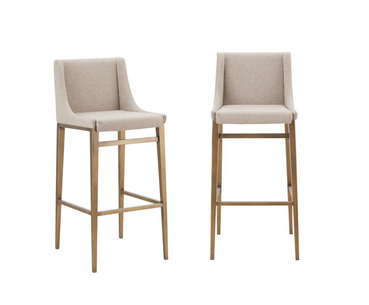 Set of Two 40" Beige and Gold Full Back Contemporary Bar Chair