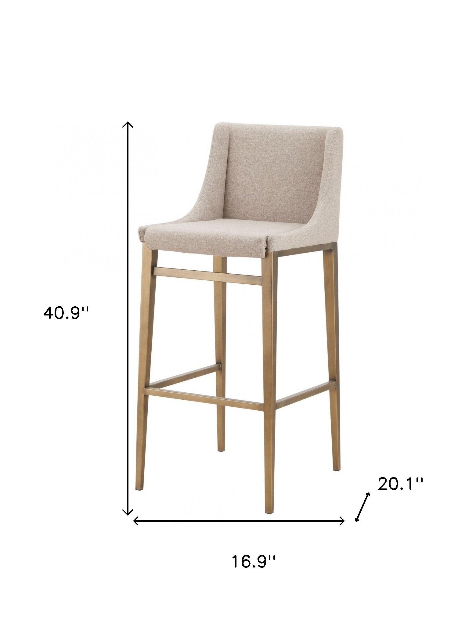 Set of Two 40" Beige and Gold Full Back Contemporary Bar Chair