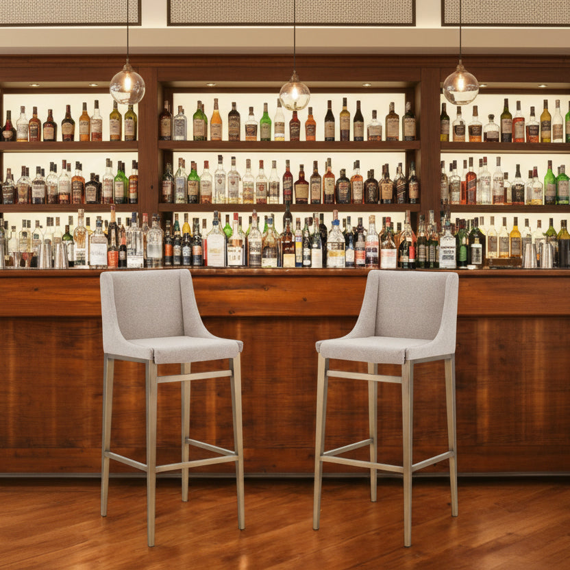 Set of Two 40" Beige and Gold Full Back Contemporary Bar Chair