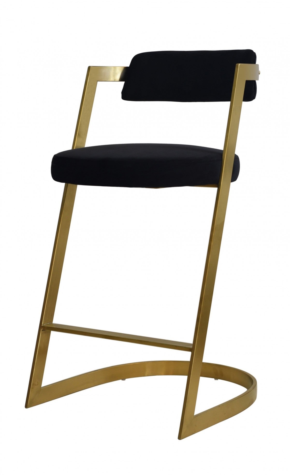 36" Black and Gold Velvet Slant Base Bar Chair