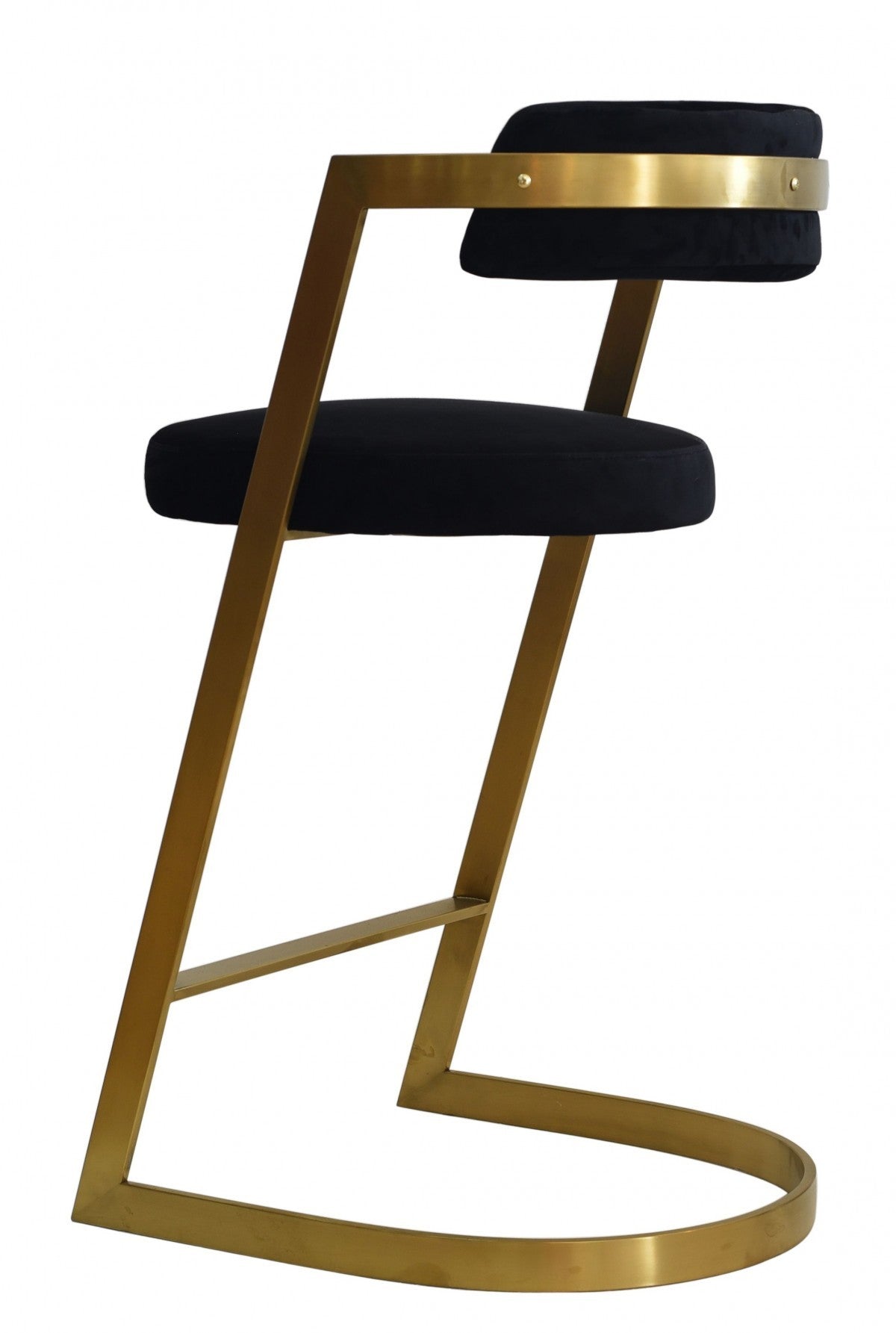 36" Black and Gold Velvet Slant Base Bar Chair