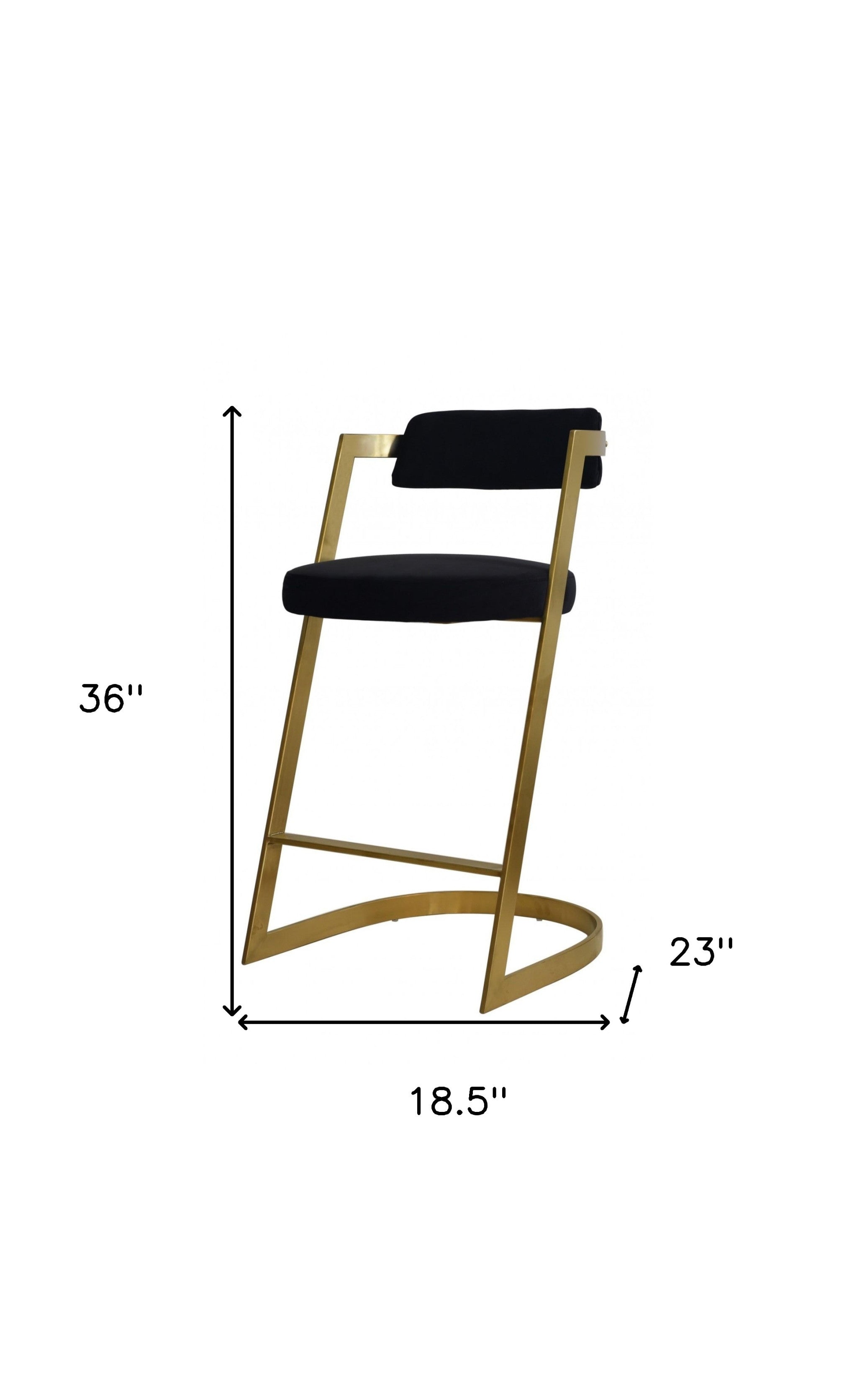 36" Black and Gold Velvet Slant Base Bar Chair