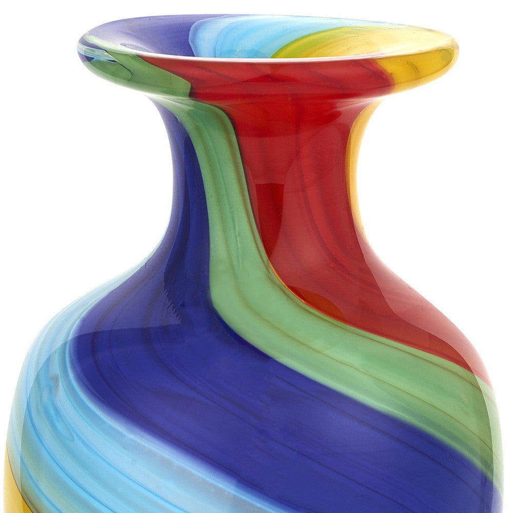 10" Rainbow Murano Style Handcrafted Watertight Vase