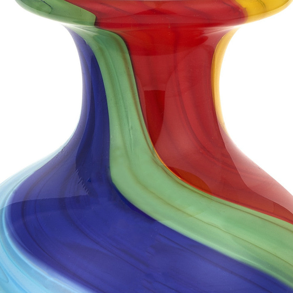 10" Rainbow Murano Style Handcrafted Watertight Vase