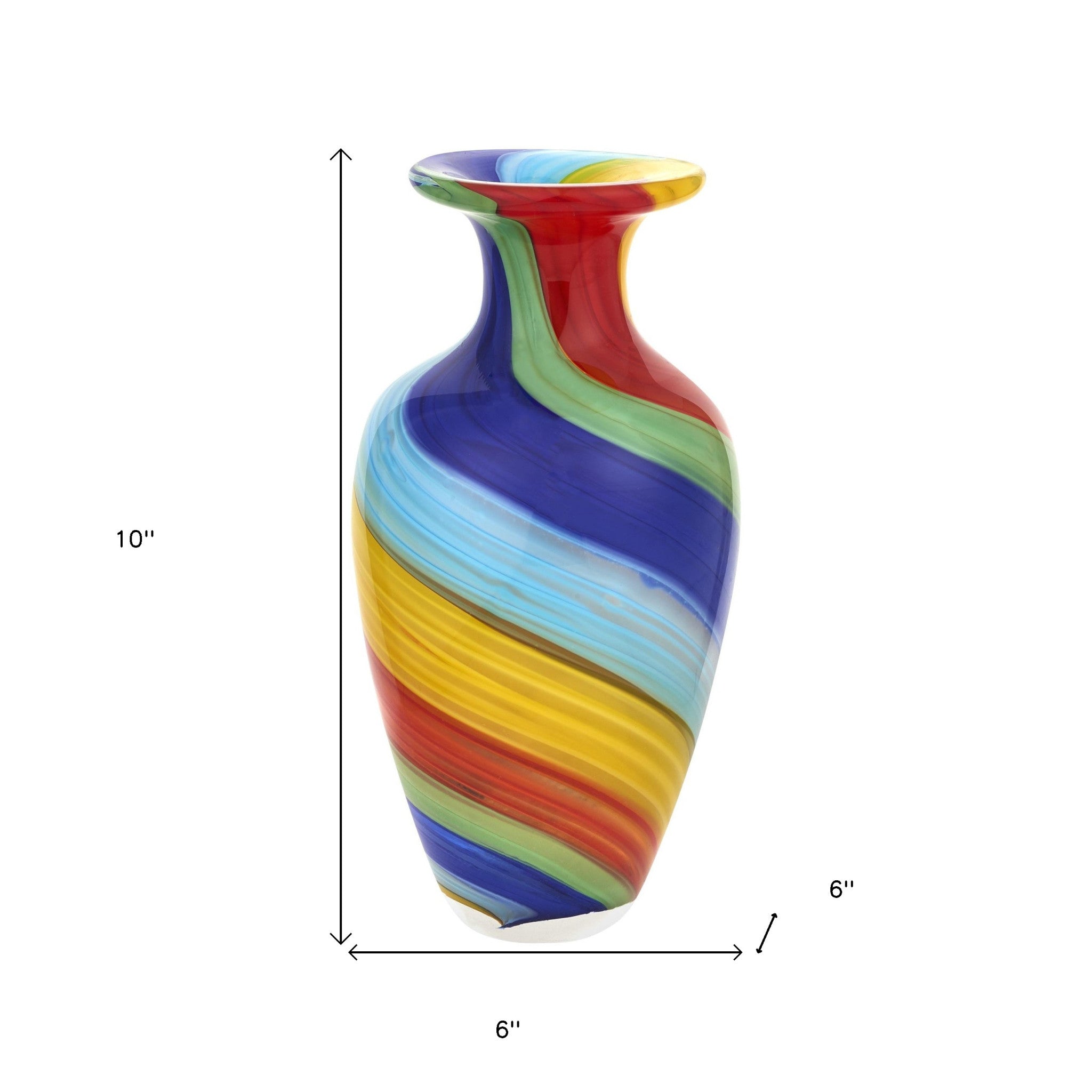 10" Rainbow Murano Style Handcrafted Watertight Vase