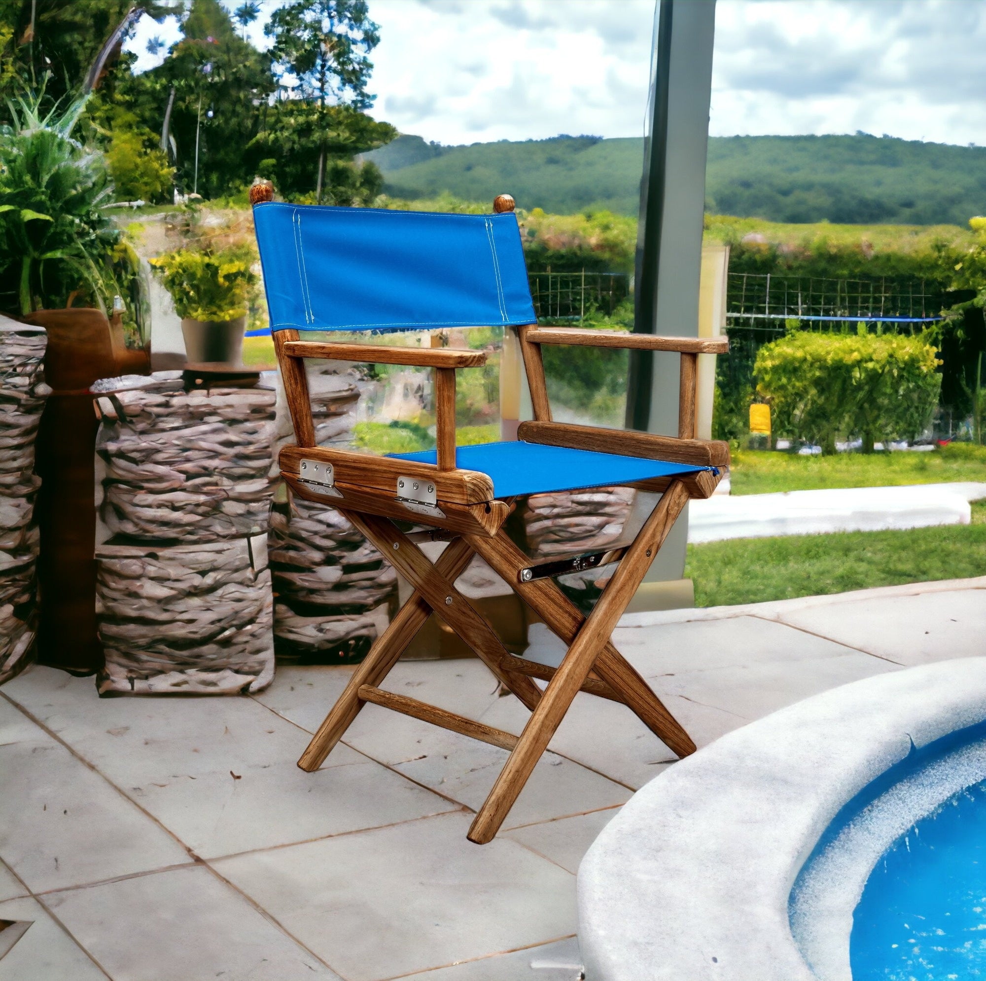 23" Blue And Brown Outdoor Director Chair