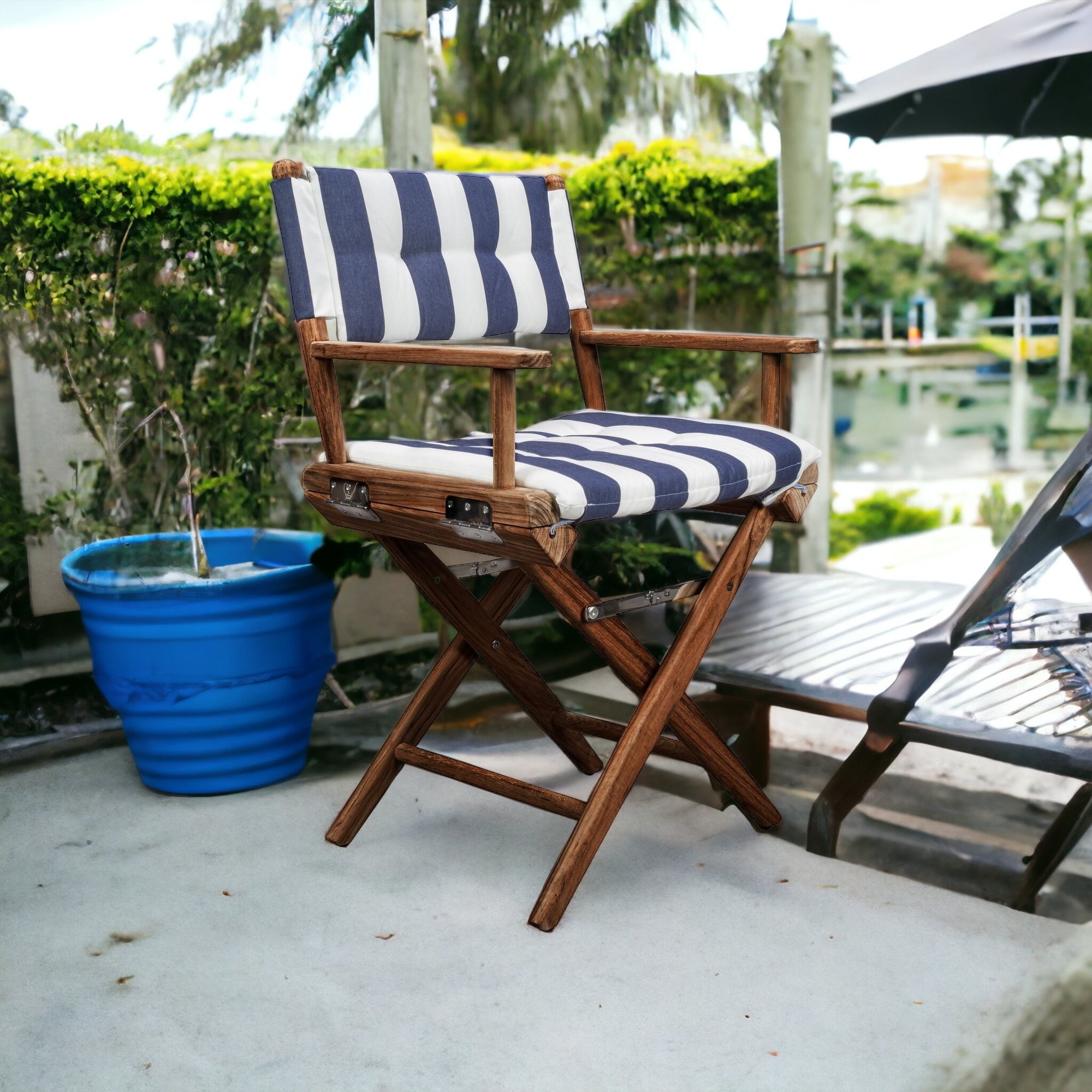 23" Blue and white Stripped Outdoor Director Chair