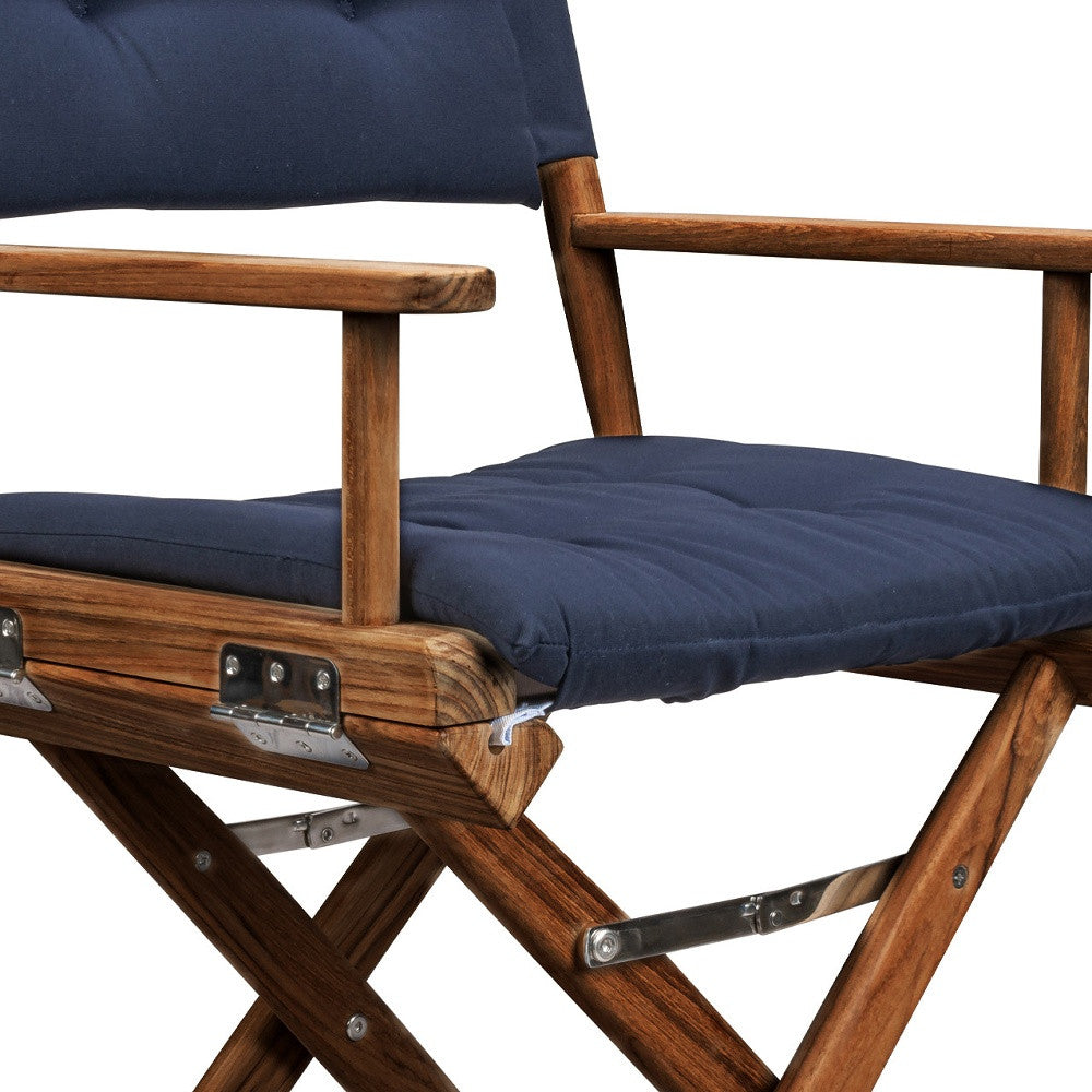 23" Navy Blue and Brown Outdoor Director Chair