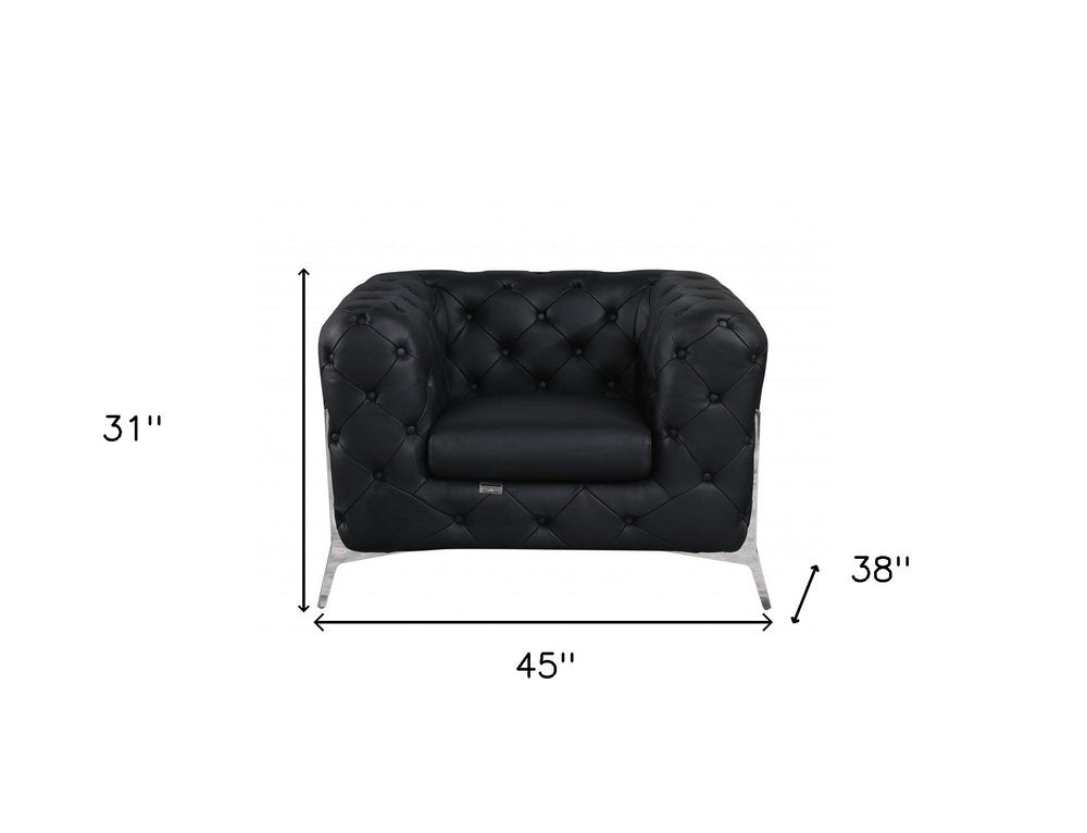 45" Modern Italian Leather Chesterfield Club Chair