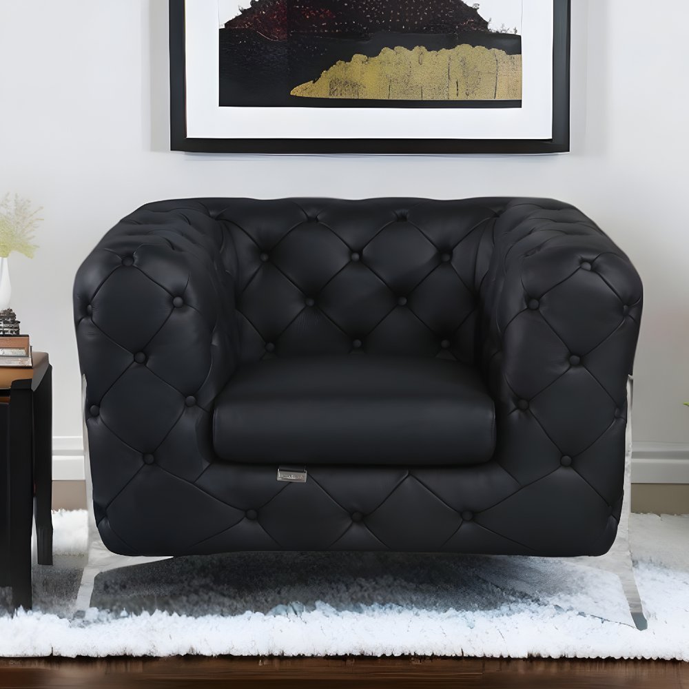 45" Modern Italian Leather Chesterfield Club Chair