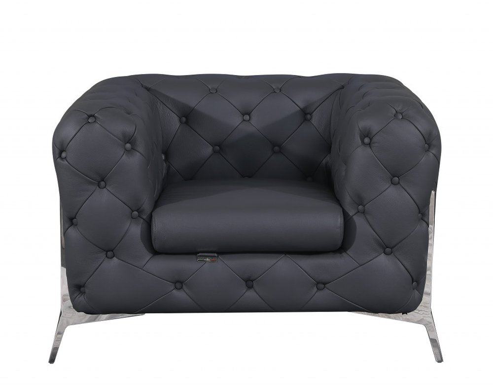 45" Modern Italian Leather Chesterfield Club Chair
