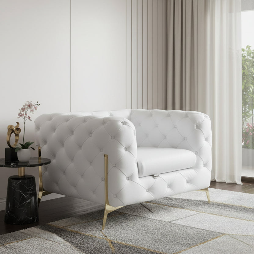 45" Modern Italian Leather Chesterfield Club Chair