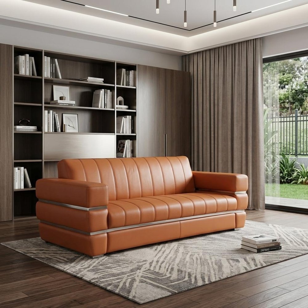 89" Italian Leather Contemporary Sofa
