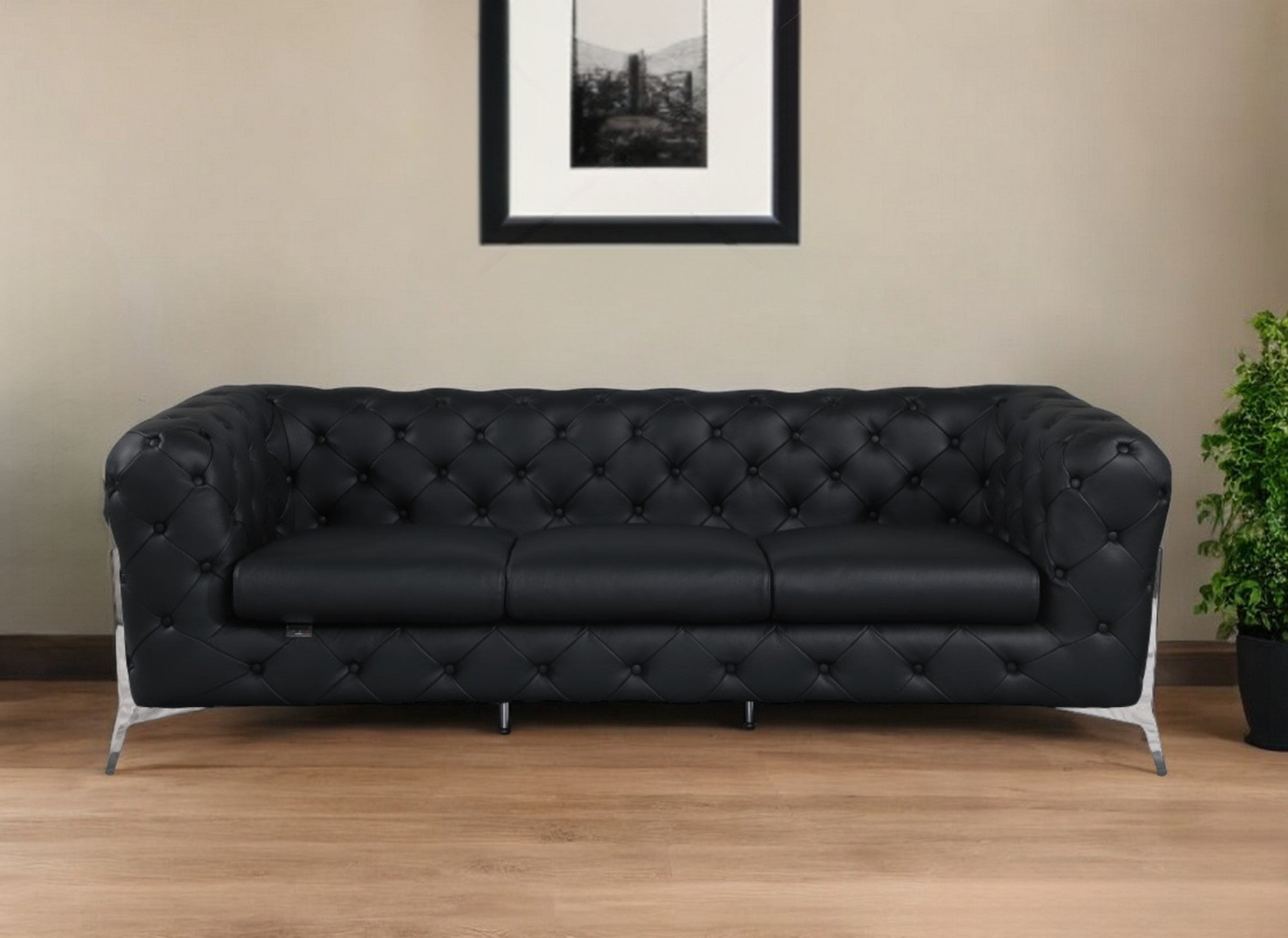 93" Modern Italian Leather Chesterfield Sofa