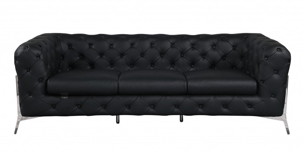 93" Modern Italian Leather Chesterfield Sofa