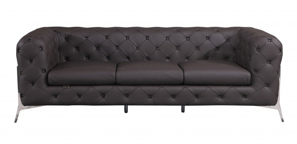 93" Modern Italian Leather Chesterfield Sofa