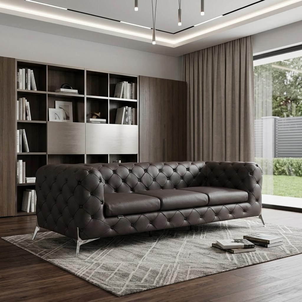 93" Modern Italian Leather Chesterfield Sofa