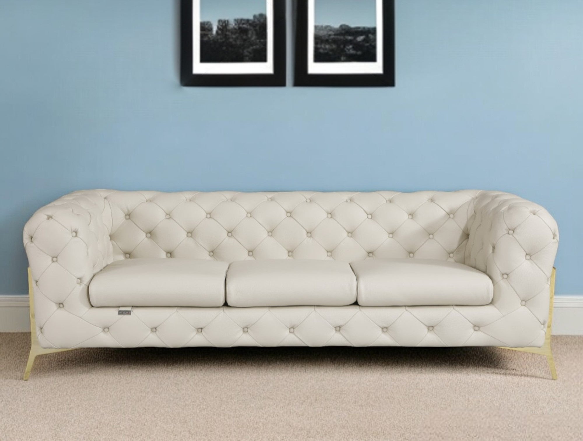 93" Modern Italian Leather Chesterfield Sofa