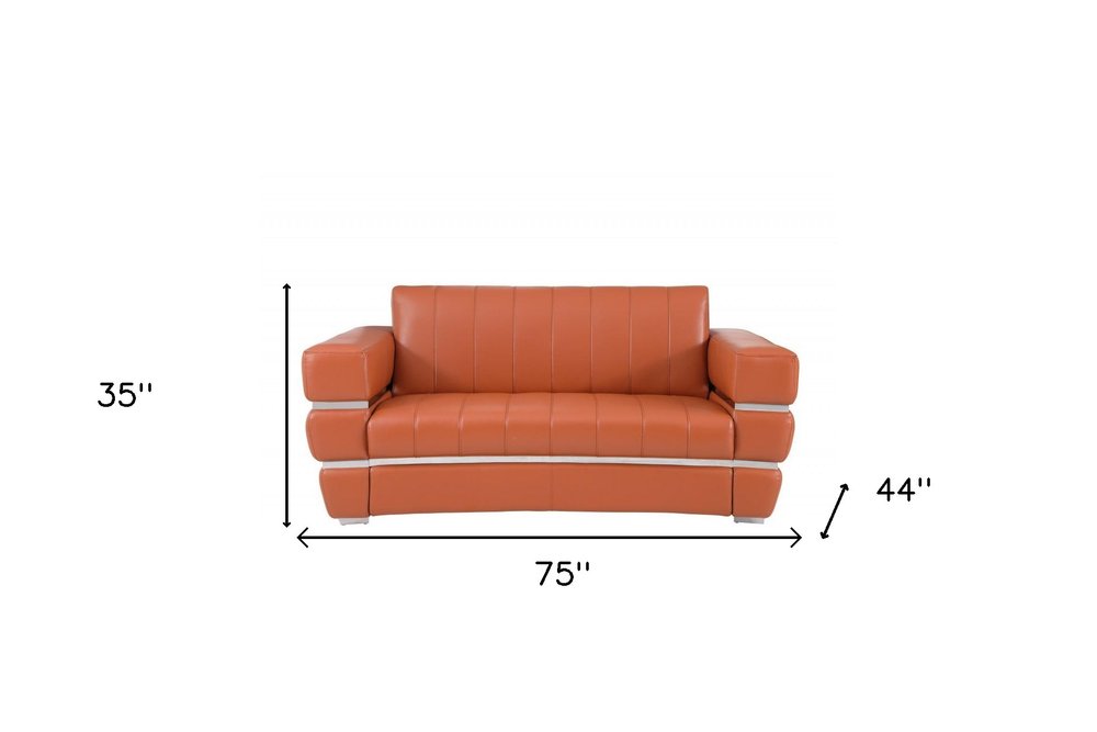 75" Italian Leather Vertical Tufted Loveseat