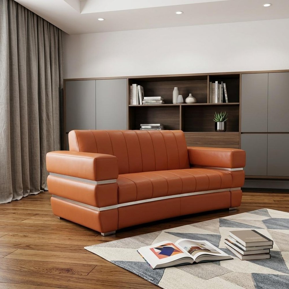 75" Italian Leather Vertical Tufted Loveseat