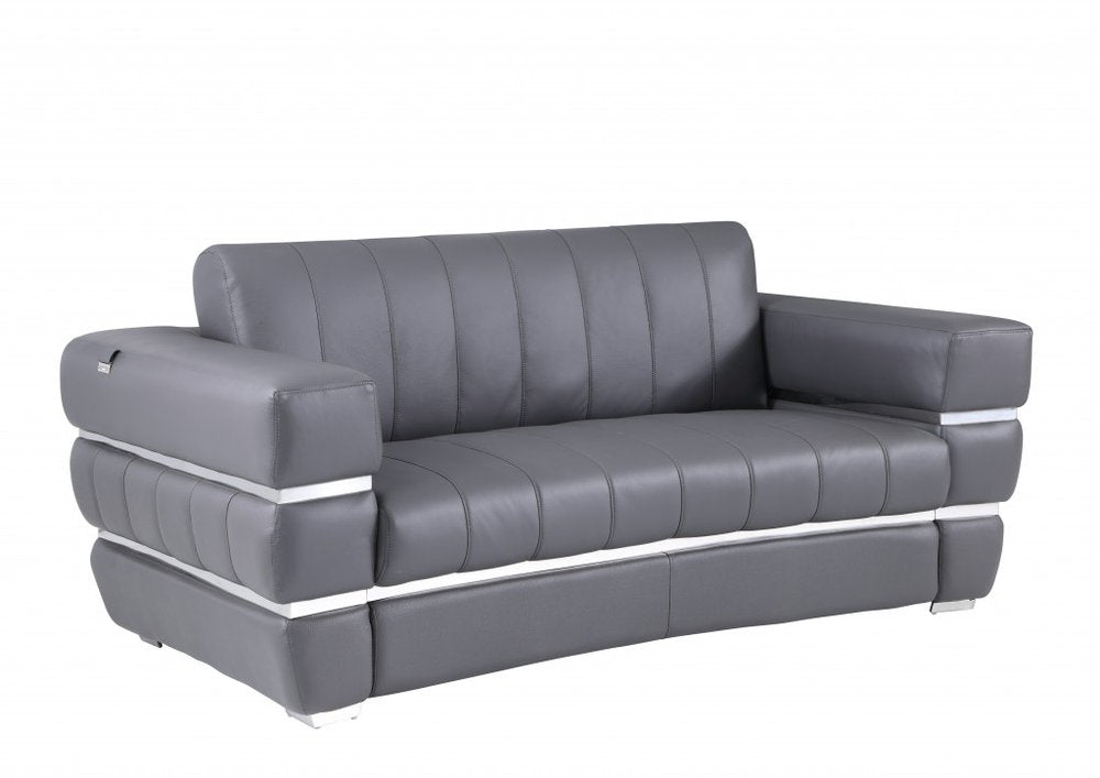 75" Italian Leather Vertical Tufted Loveseat