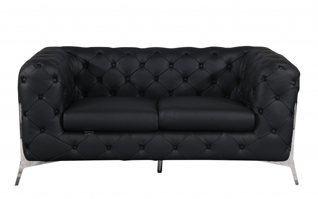 69" Modern Italian Leather Chesterfield Loveseat