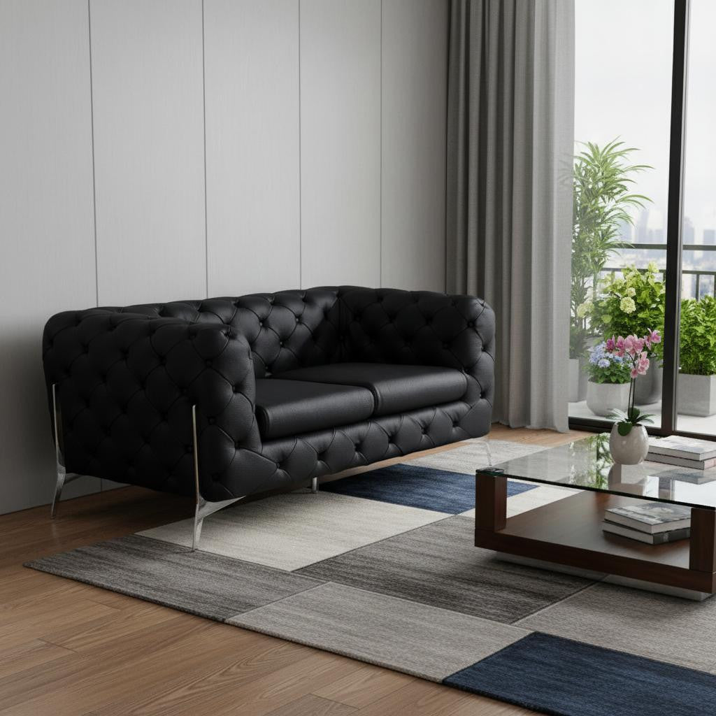 69" Modern Italian Leather Chesterfield Loveseat