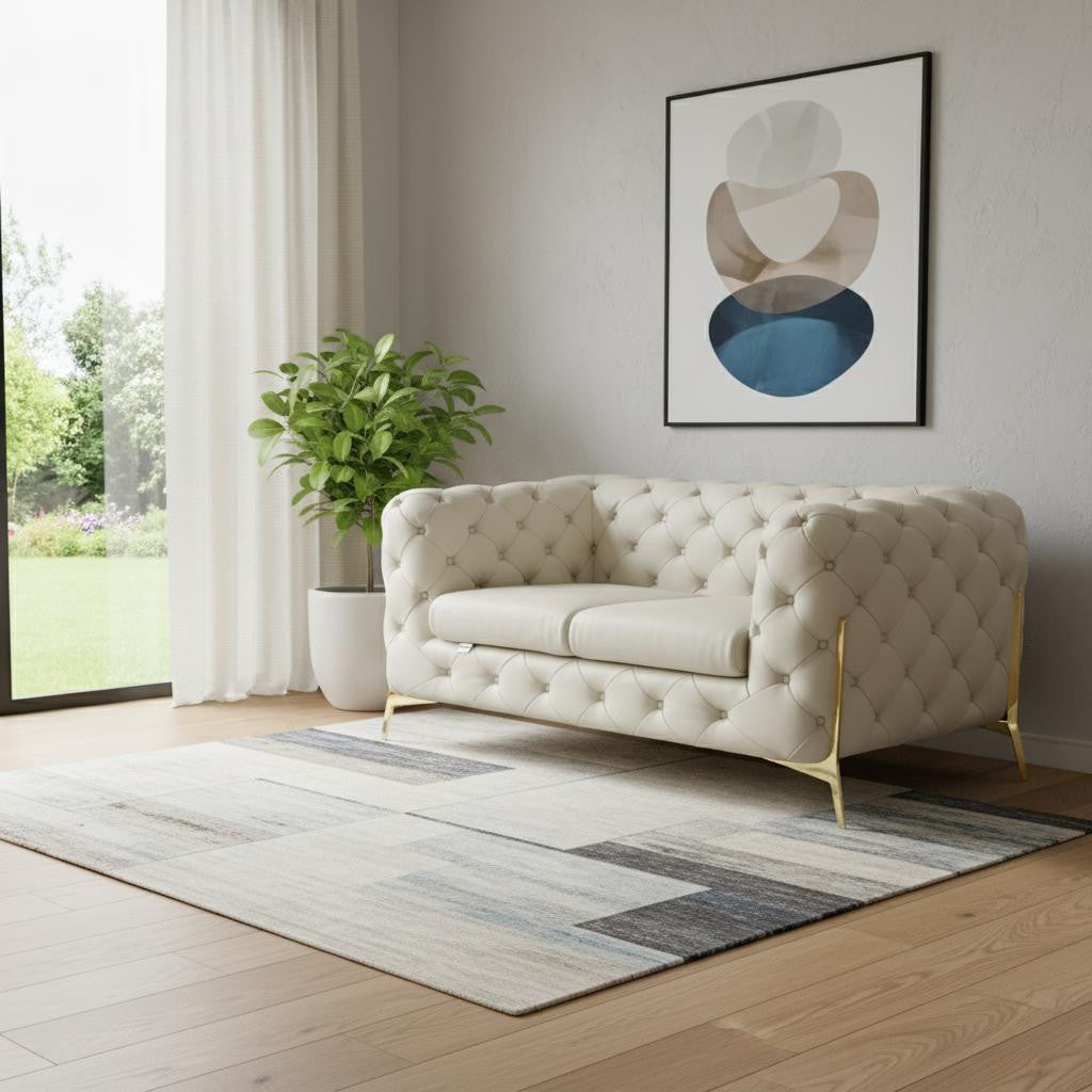 69" Modern Italian Leather Chesterfield Loveseat