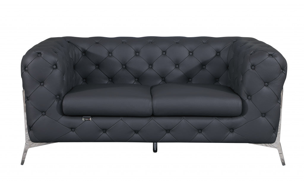 69" Modern Italian Leather Chesterfield Loveseat
