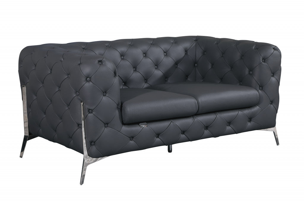 69" Modern Italian Leather Chesterfield Loveseat