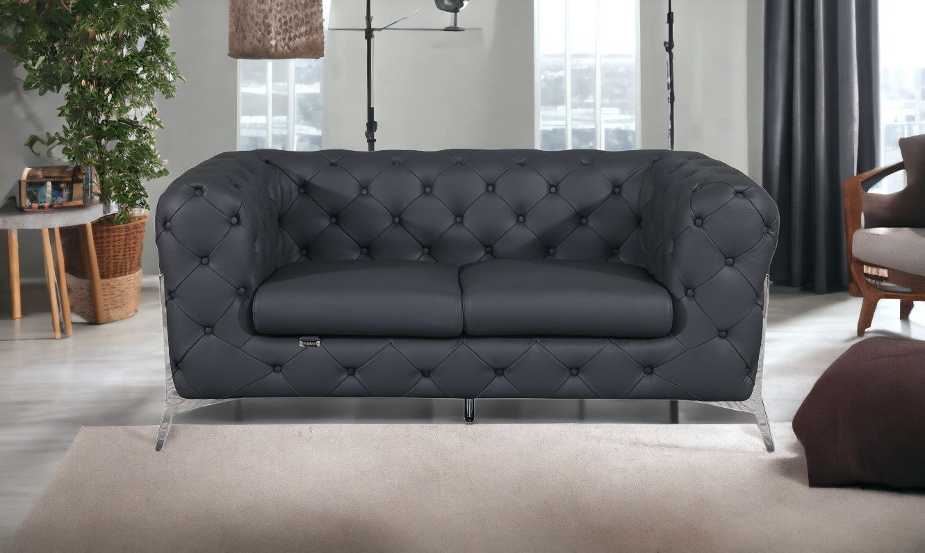 69" Modern Leather Chesterfield Loveseat