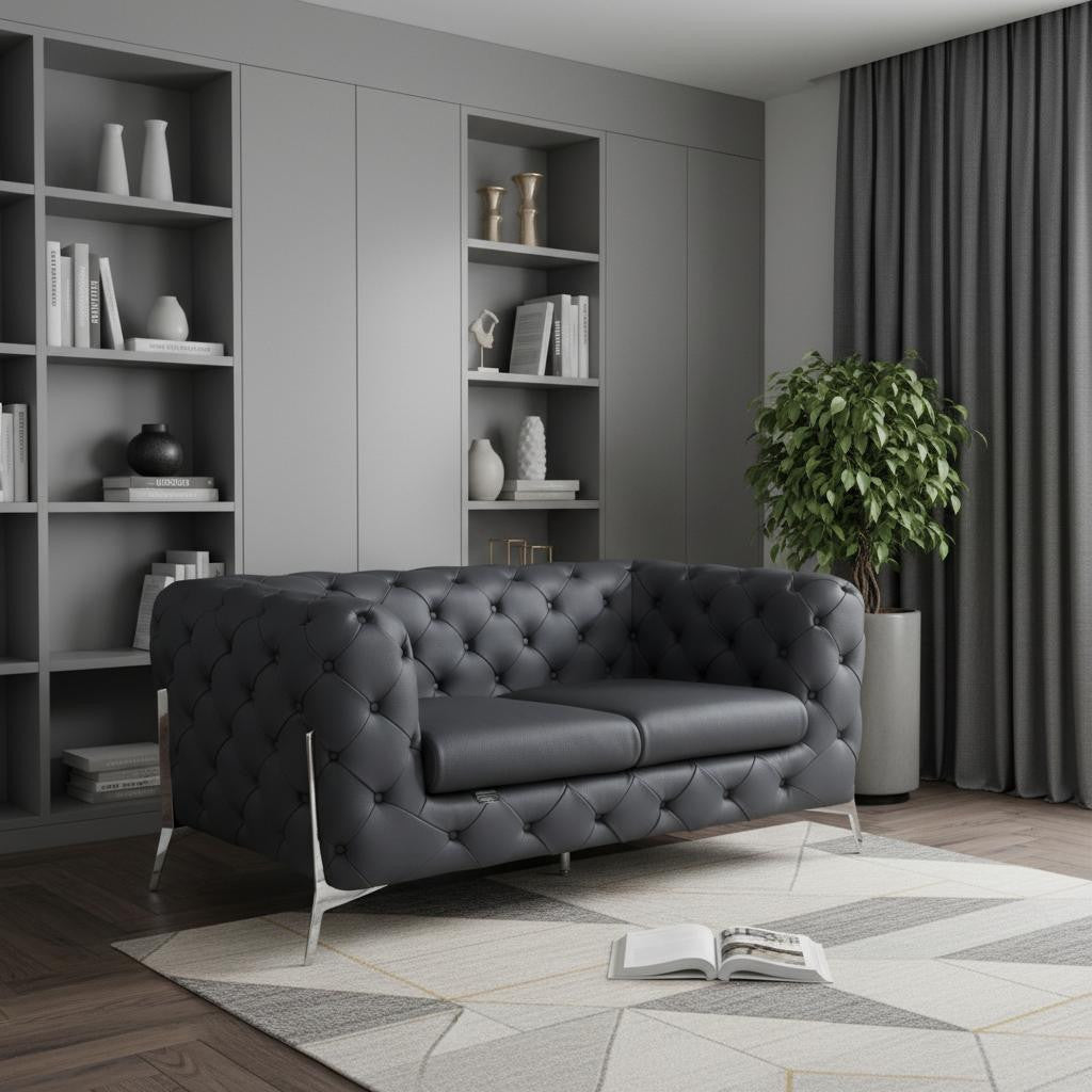 69" Modern Italian Leather Chesterfield Loveseat