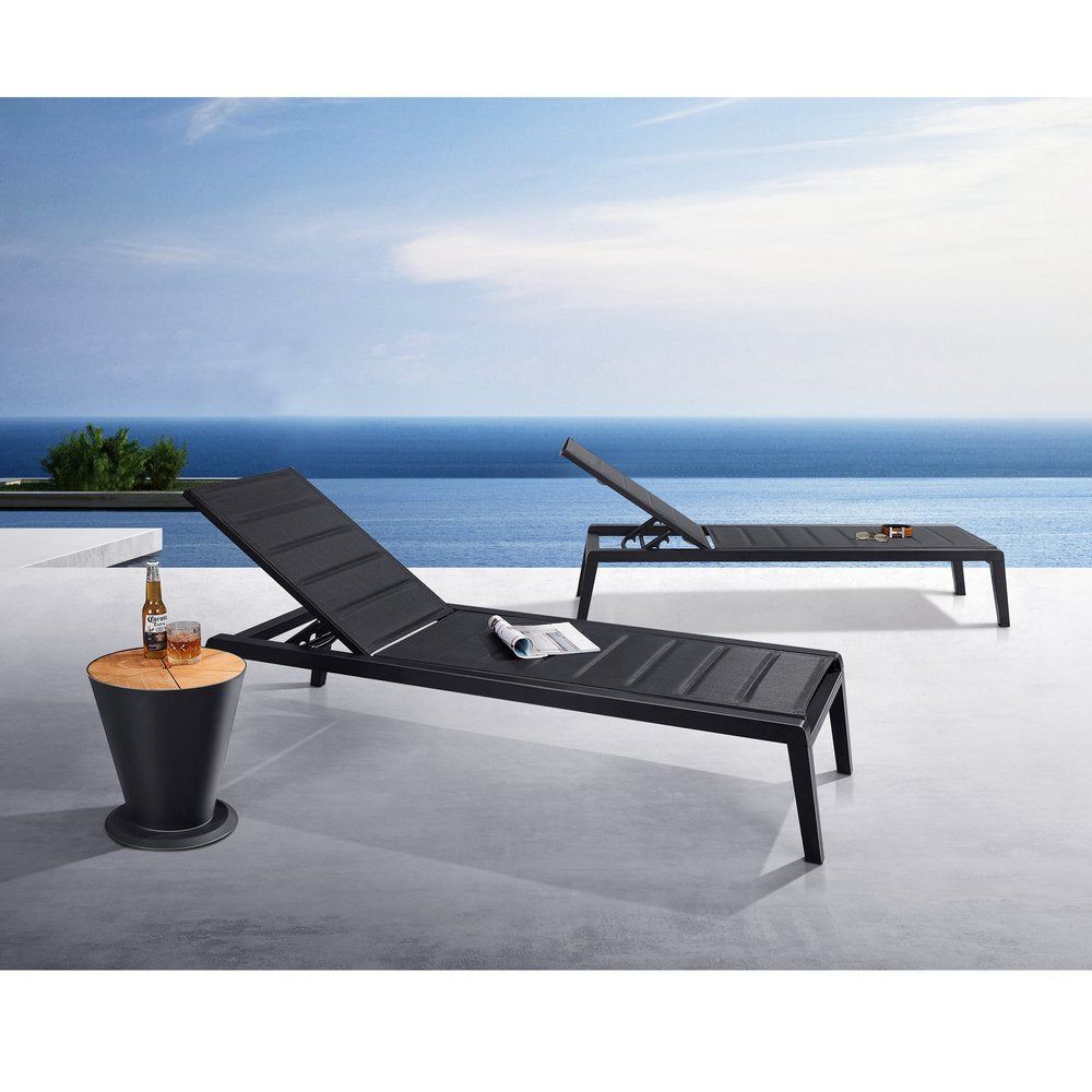 Set of Two Black Metal Outdoor Chaise Lounge Chairs
