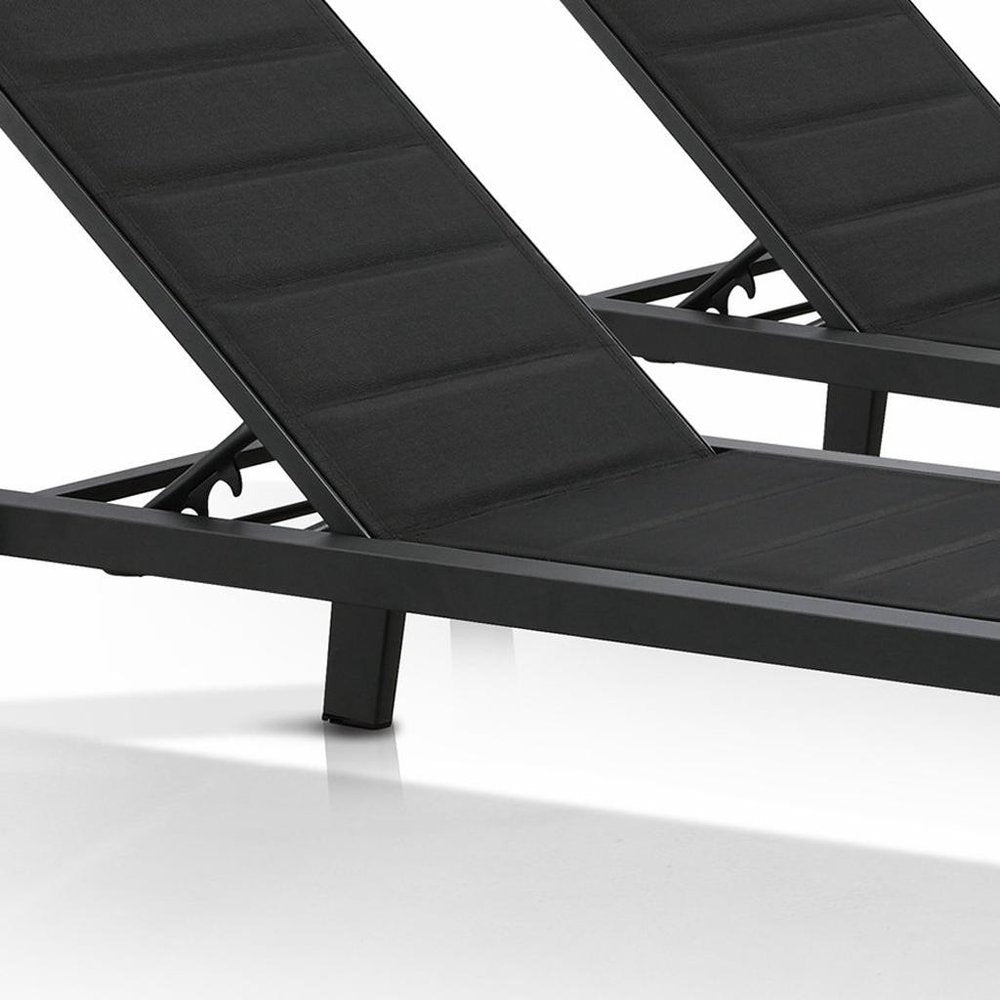 Set of Two Black Metal Outdoor Chaise Lounge Chairs
