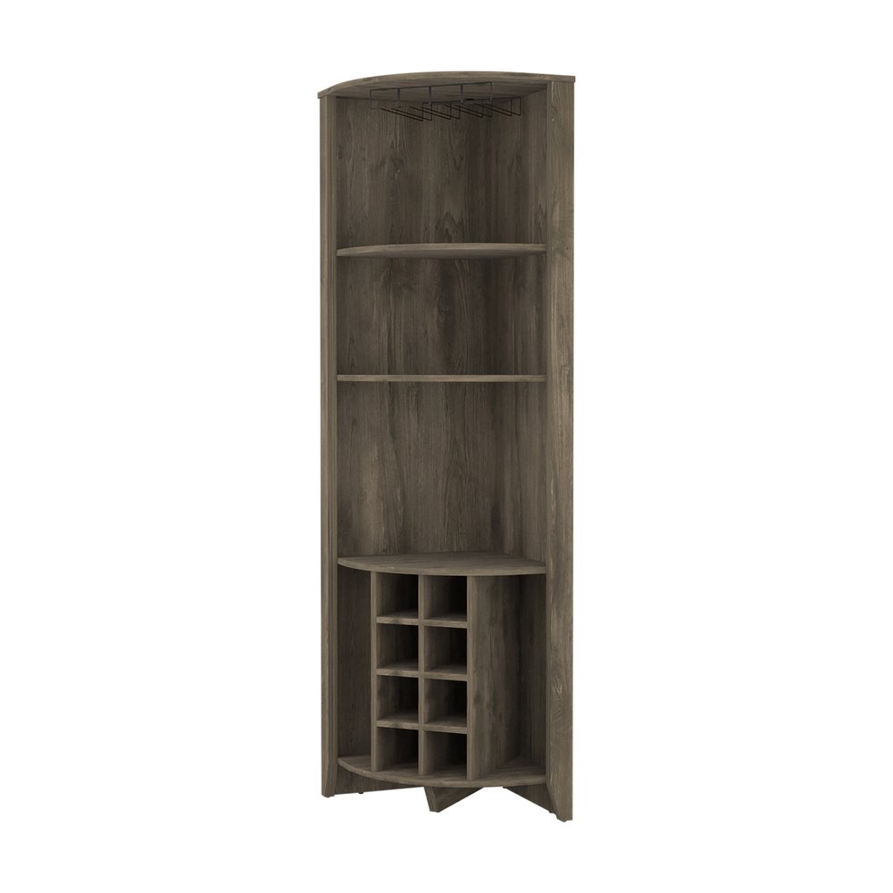 71" Dark Brown Wood Corner Bar Cabinet