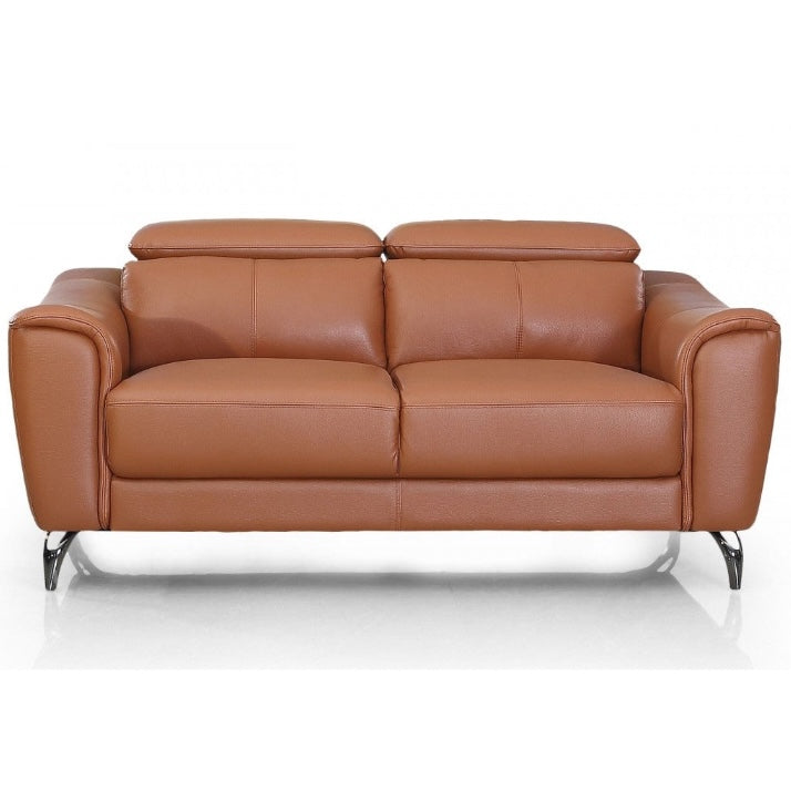 65" Brown Contemporary Leather Loveseat with Adjustable Headrest