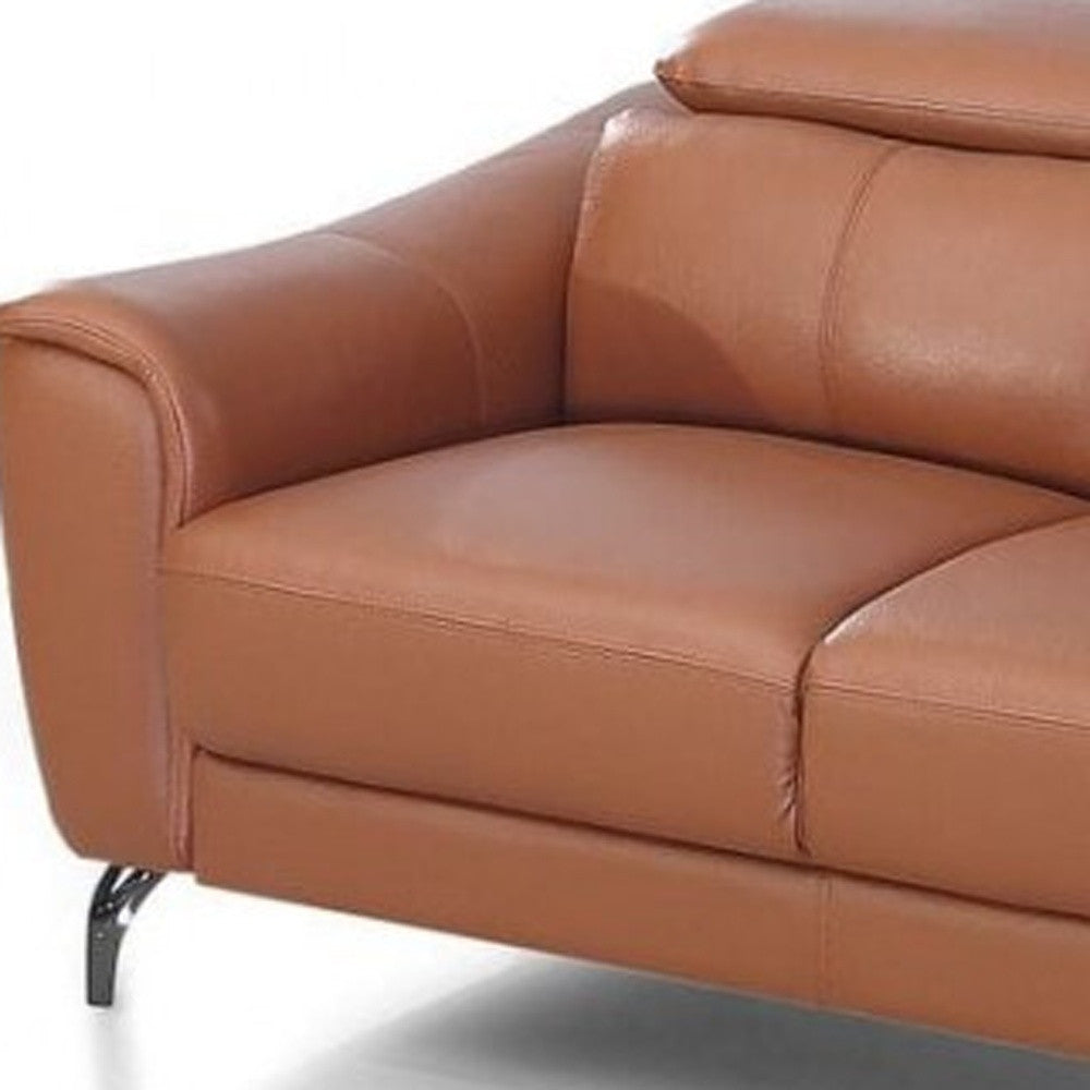 65" Brown Contemporary Leather Loveseat with Adjustable Headrest