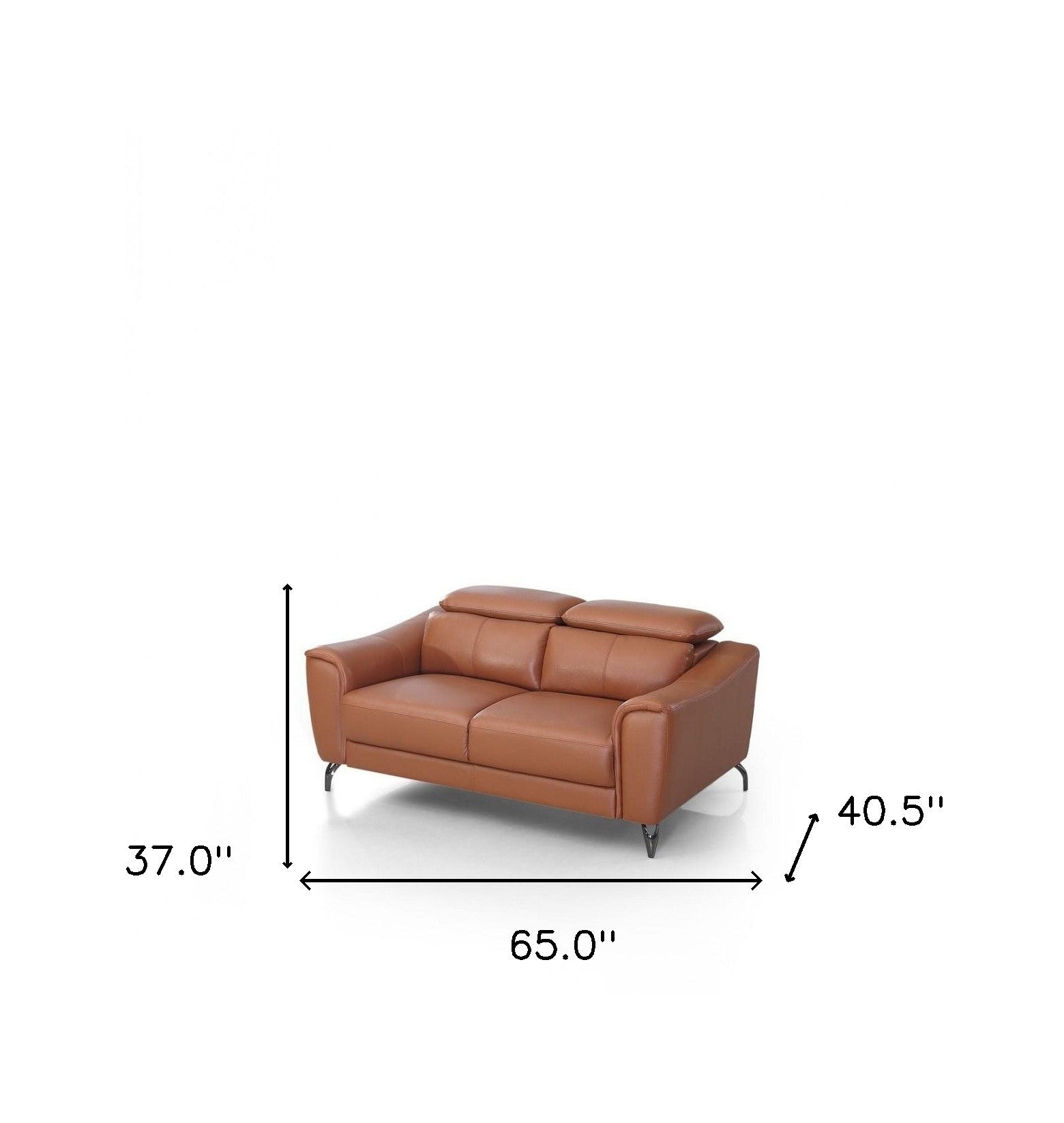 65" Brown Contemporary Leather Loveseat with Adjustable Headrest