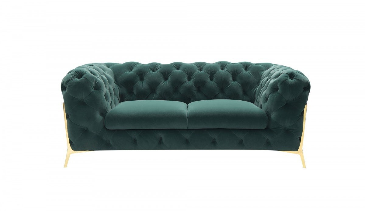 74" Velour Tufted Modern Tuxedo Loveseat