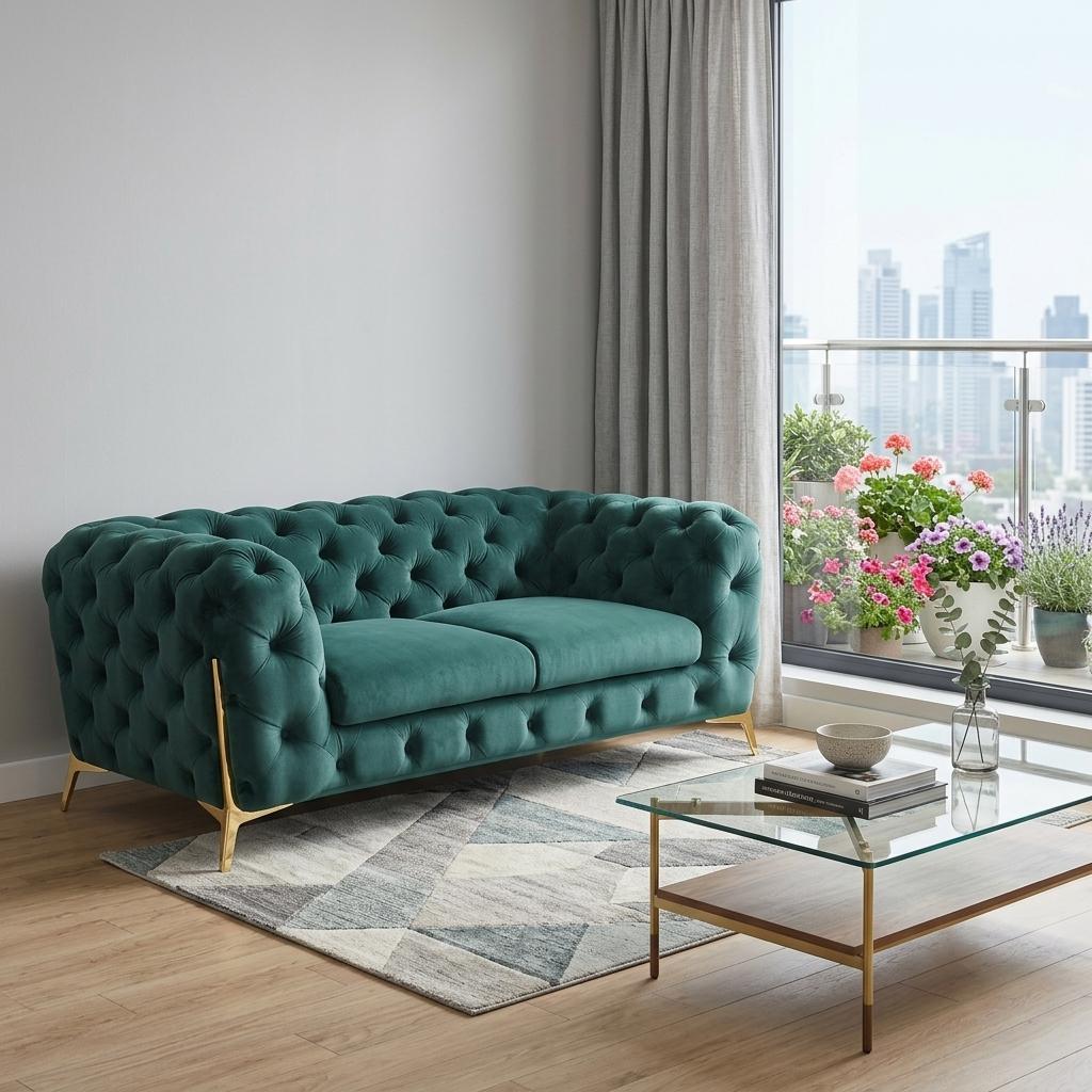 74" Velvet Tufted Modern Chesterfield Loveseat
