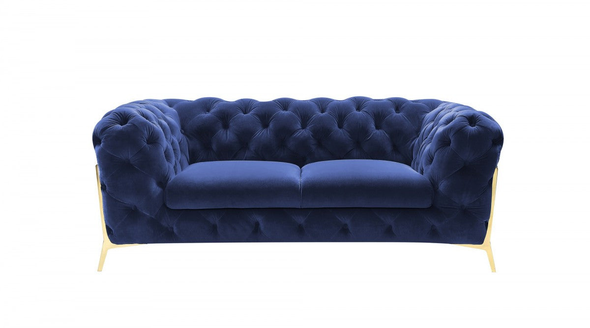 74" Velour Tufted Modern Tuxedo Loveseat