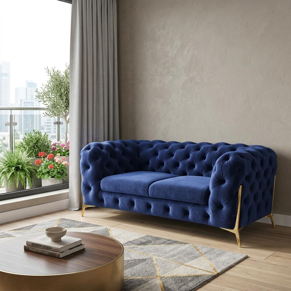 74" Velvet Tufted Modern Chesterfield Loveseat
