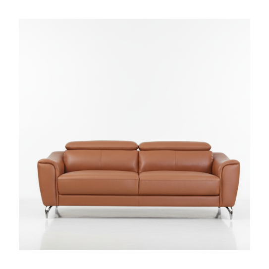 80" Brown Contemporary Leather Sofa with Adjustable Headrest