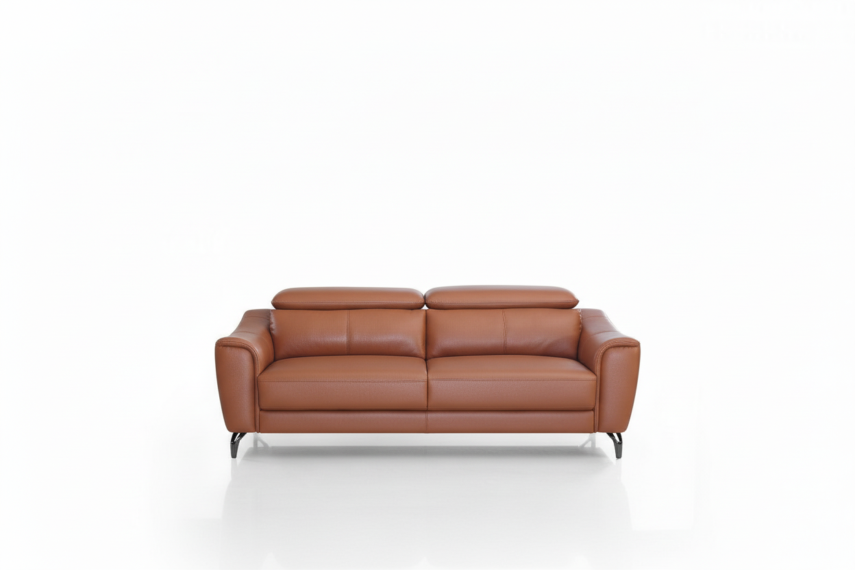 80" Brown Contemporary Leather Sofa with Adjustable Headrest