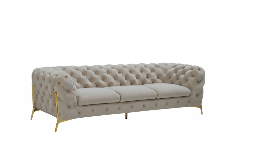 97" Beige Velvet Modern Chesterfield Sofa