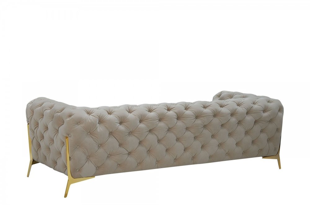 97" Beige Velvet Modern Chesterfield Sofa