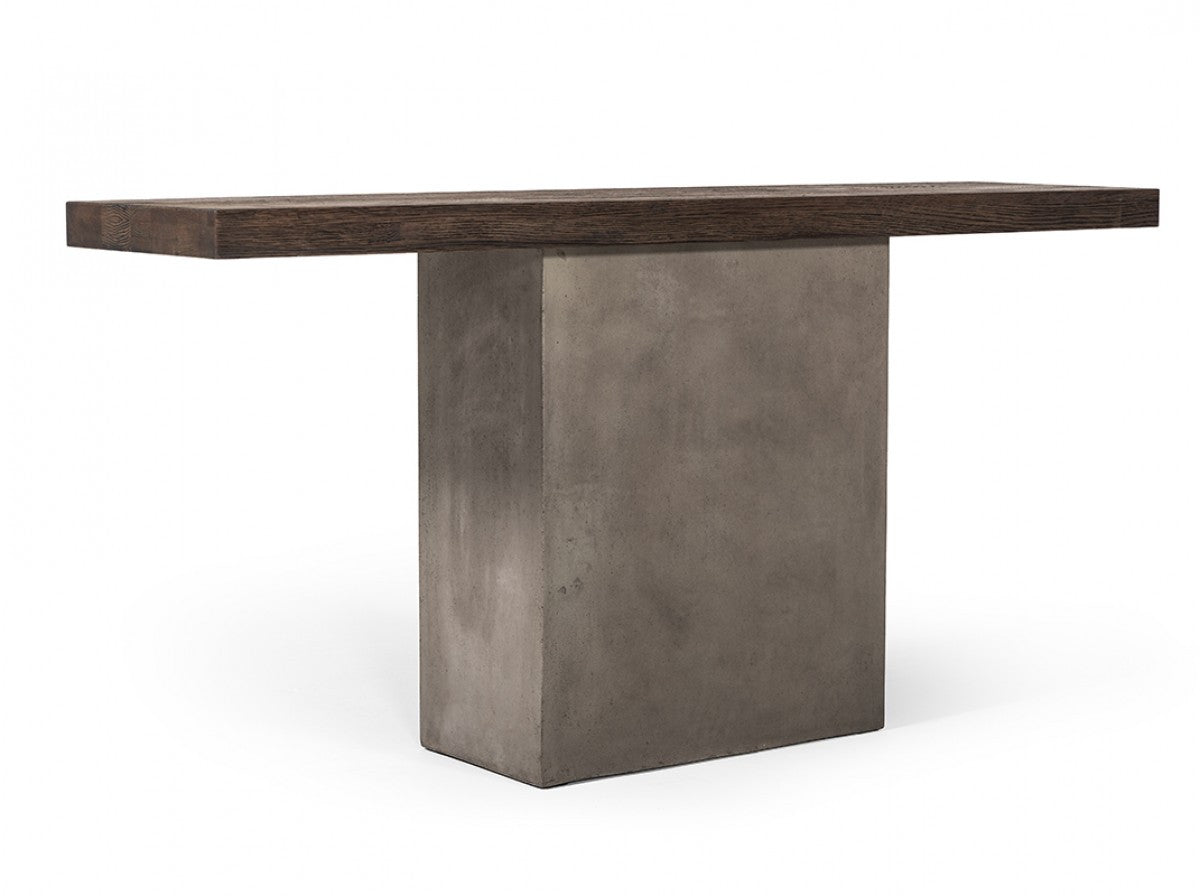 63" Gray and Brown Oak and Concrete Console Table