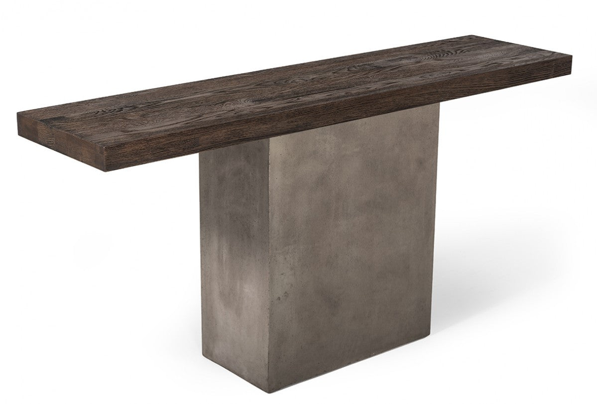 63" Gray and Brown Oak and Concrete Console Table