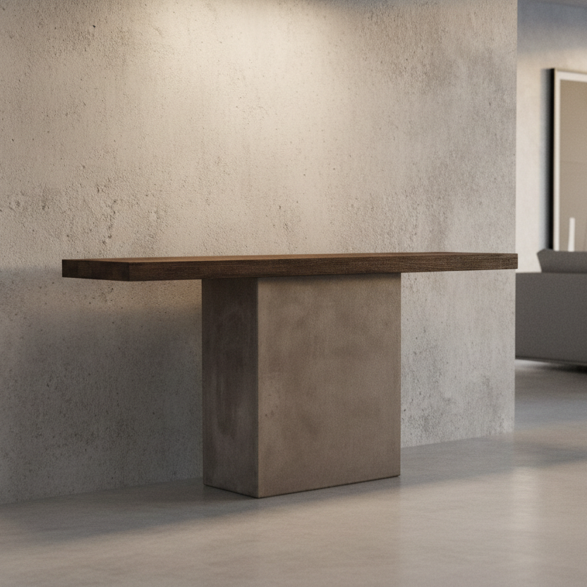 63" Gray and Brown Oak and Concrete Console Table
